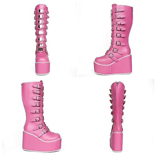 Image of Parisuit Women's Knee High Goth Platform Boots Lace Up Combat Boots