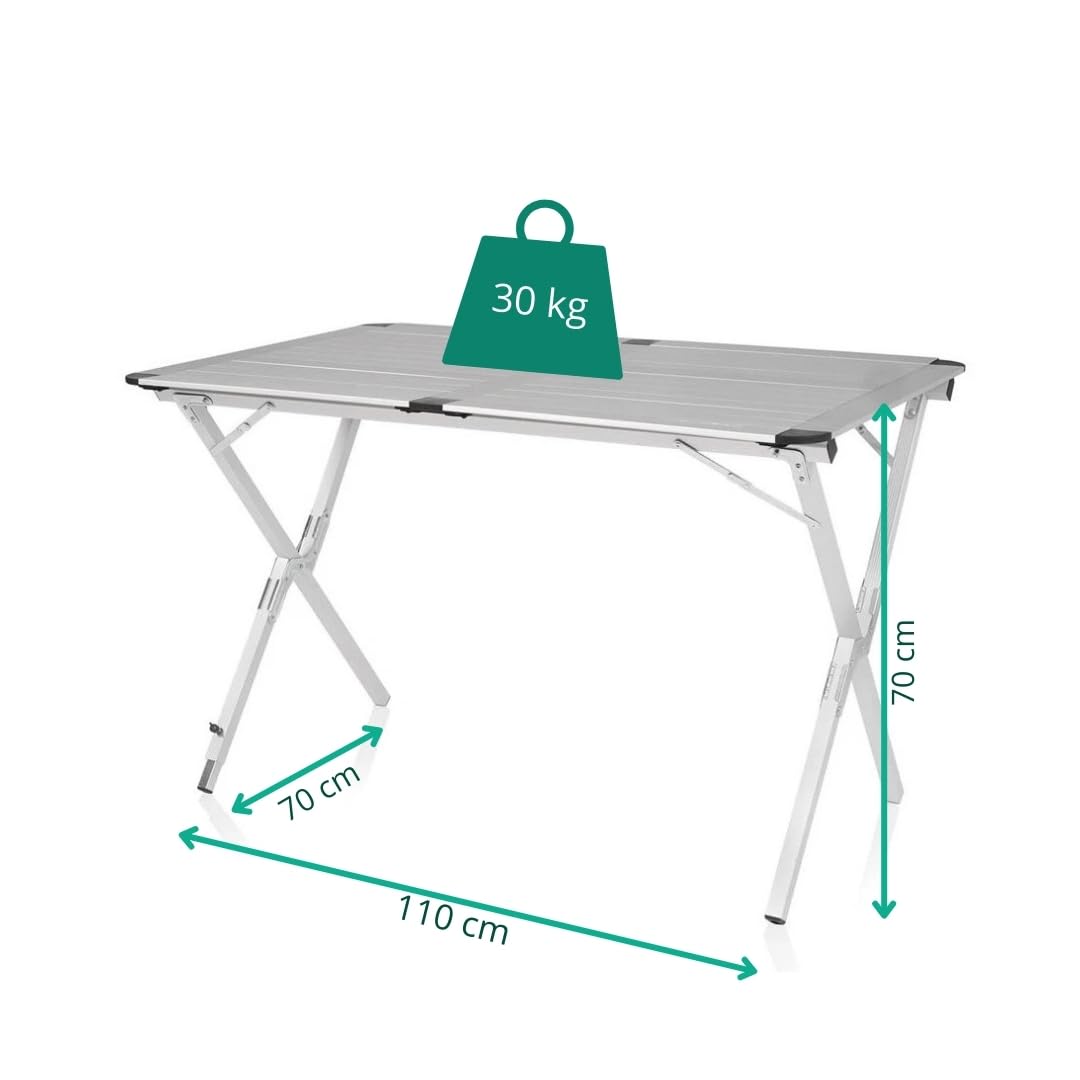 BERARDI B.INTERIORS Tavolo da Campeggio Pieghevole in Alluminio, 110x70 cm, Altezza Regolabile, 4 Persone