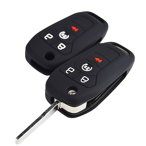 Image of Silicone Rubber Key Fob Covers Protector for Ford F150 F250 F350 F450 F550 Raptor Ranger Transit Fusion Bronco Lightning Maverick XLT (Flip Key)