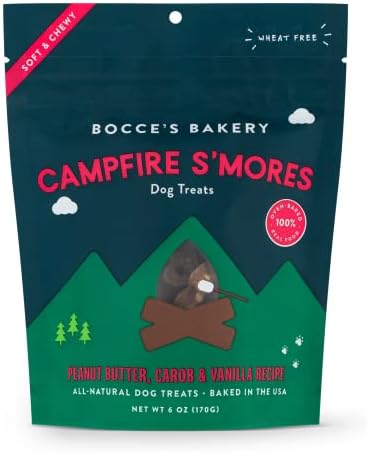 Bocce's Bakery Campfire S'Mores Treats for Dogs, Wheat-Free Everyday Dog Treats, Made with Real Ingredients, Baked in The USA, All-Natural Soft & Chewy Cookies, Peanut Butter, Carob, & Vanilla, 6 oz