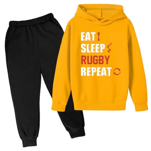 Regalo deportivo para niños conjunto de sudadera con capucha de rugby y pantalón estampado letras