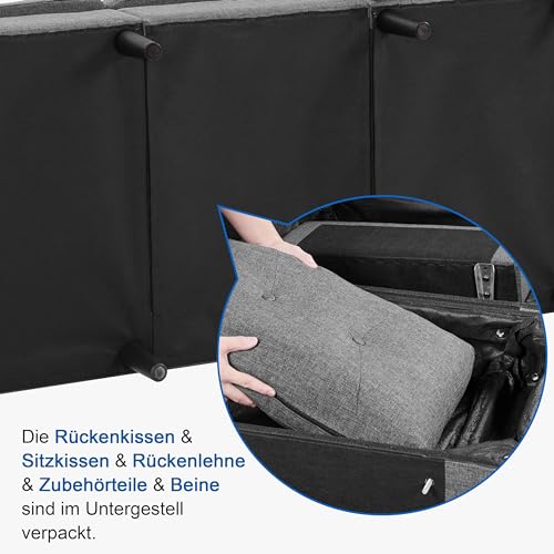 Yaheetech Ecksofa 3-Sitzer Sofa mit Polsterhocker aus Leinenstoff Eckcouch in L-Form Rechts/Links fürs Wohnzimmer/Schlafzimmer/Wohnung, Hellgrau