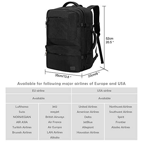 Hynes Eagle 44L Carry on Backpack Flight Approved Compression Travel Pack Cabin Bag, Black