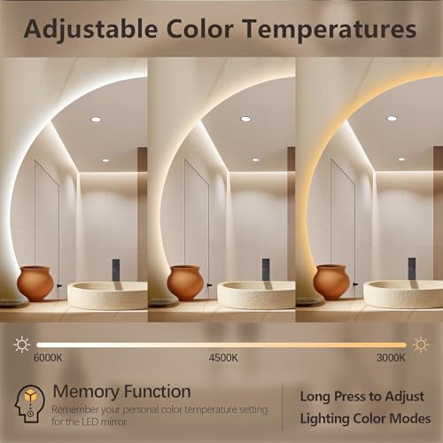 44" Led Btathroom Mirror with Lights, Half Moon Backlit Vanity Mirror for Wall, Frameless Anti-Fog Smart Mirror, 3 Colors Stepless Dimmable, Waterproof, Shatterproof, Memory, Right/Left Cut - Image 5