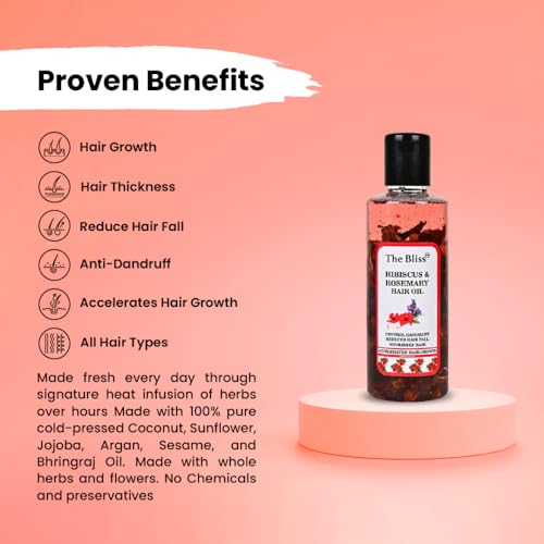 Image of The Bliss Hibiscus & Rosemary Hair Oil Enriched With Organic ingredients - Promotes Hair Growth, Reduces Hair Fall & anti dandruff for men & women 200ml