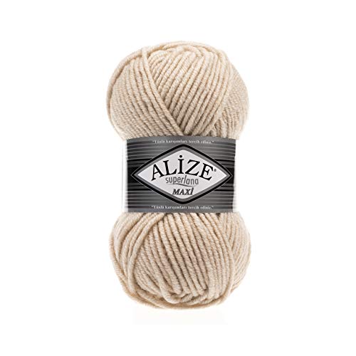 Alize SuperLana Maxi 25% Wool 75% Acrylic Each Skein 100 g 100 m, Lot of 4 Skeins - 310 Honey