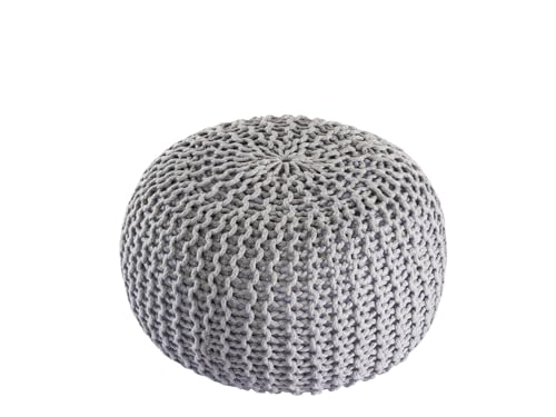 kreatives Wohnen Pouf Premium ø45cm Sitzhocker Strickpouf Innen Terrasse Pool Garten nachhaltig grau - Silbergrau