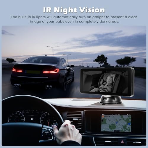 Miniatura 5 de Dual Cámara Bebé Asiento Trasero Hd 720p Espejo Retrovisor Bebé Coche Pantalla Ips De 6,9 Pulgadas,Cámara De Seguridad Con Visión Nocturna Giratoria De 360 Para El Espejo Del Asiento Del Coche