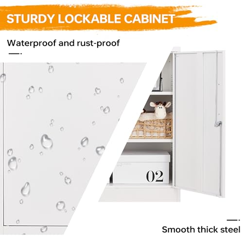 Metal Storage Cabinet with 2 Doors, Lockable Steel Storage Cabinet with 2 Doors and Adjustable Shelves, Steel Lockable File Cabinet, Locking Tool Cabinets for Office,Home,Garage - Thumbnail 5