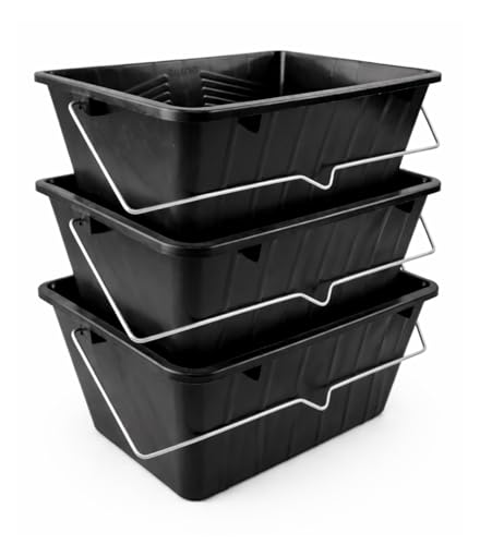 BH | 15L Black Paint Scuttle with Metal Handle | 15 Litres (3 Gallon) | Pack of 3 | Large Plastic Paint Bucket for Rollers | Decorators Paint Container for Paint and Paste - By Best House