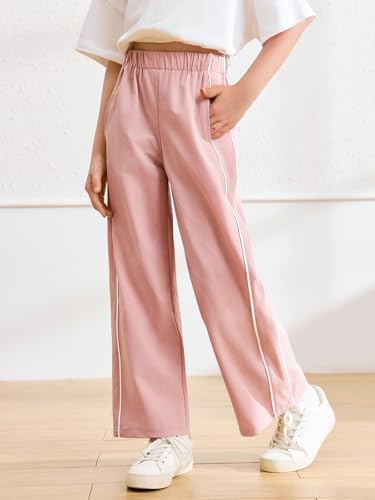 Haloumoning Girls Wide Leg Track Pants Kids Baggy Striped Parachute Pants Athletic Joggers with Pockets 5-14Y2
