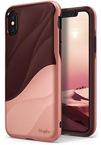 Ringke Wave Case Compatible with iPhone X iPhone 10, Qi Wireless Charge Compatible Dual Layer Heavy Duty Textured Shock Absorbent Drop Resistant Protection Design Cover - Rose Blush