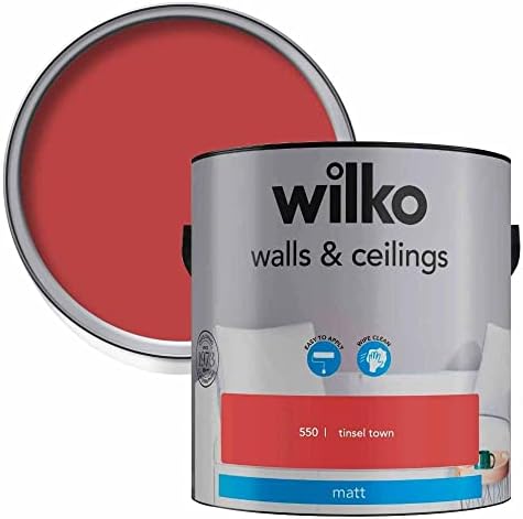 wilko Walls & Ceilings Matt Emulsion Paint, Washable & Hardwearing Paint, Suitable for Bedrooms, Living Rooms & Other Rooms in the Home (Tinsel Town, 2.5 Litre)