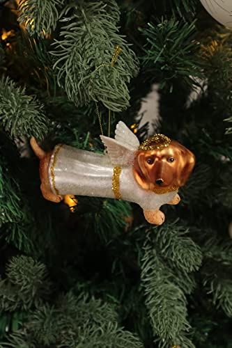 2 Pack Hand Blown Glass Dachshund Ornament, Hand Painted Glass Angel Dachshund Christmas Ornaments, Super Cute Glass Dachshund Ornaments For Christmas Tree #TOP4