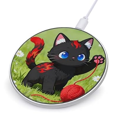 Black Red Kitten Wireless Charger Magnetic Phone Induction Charger 10w Fast Wireless Charging Station Compatible with iPhone 17 16 15 14 13 12 Pro Max Samsung Galaxy S25 S24 S23
