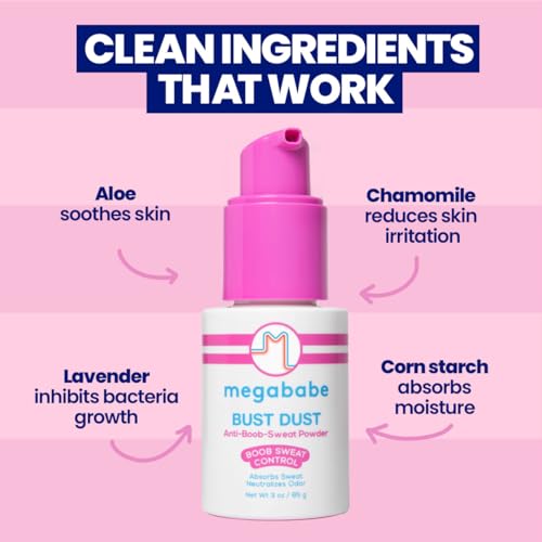 Image of Megababe Sweat Absorbing Body Powder - Bust Dust, with Applicator Pump, Summer and Hot Weather Must-Have, Talc-Free, All Natural, 3 oz (Pack of 2)