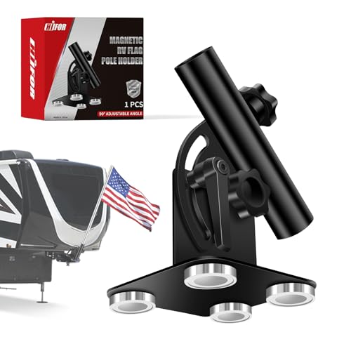 Hifor Magnetic Flag Pole Holder For 5Th Wheel Rv Hitch - Heavy Duty Hitch Flag Pole Holder, No Drill Rv Flag Pole Mount, 90° Adjustable, Fits Campers, Trailers, Trucks