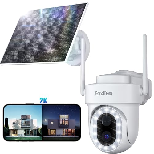 BondFree 2K Caméra Surveillance WiFi Extérieur sans Fil Solaire, Batteries/Panneau Solaire, Vision...