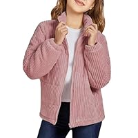 Floral Find Girls Long Sleeve Winter Jacket Coats Zip Up Stand Collar Corduroy Quilted Outerwear Jackets with Pocket (Pink, 10-11Y)