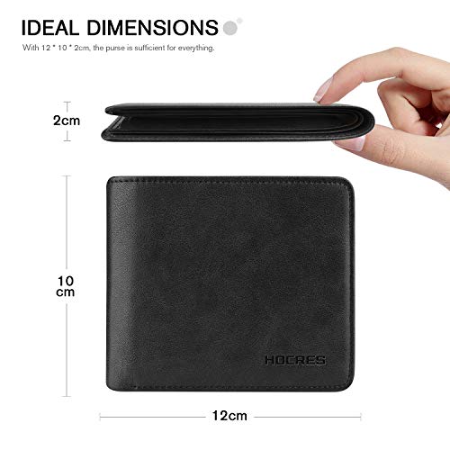 Wallets Mens Leather RFID Blocking Slim Wallet with 10 Credit Card, 2 Banknote Compartments, ID Window & Coin Pocket Minimalist Wallet with Gift Box