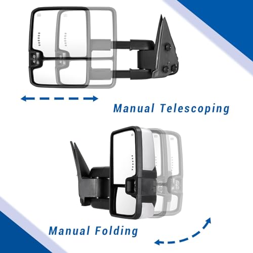 PZ Towing Mirrors Compatible with 2007-2014 Chevy Silverado for GMC Sierra 1500 2500 3500 HD Chrome Power Heated Arrow Light Smoked Turn Signal Clearance Lamp Pair Set