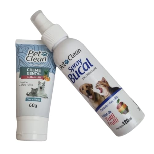 Kit Dental -1 Creme Dental + 1 Spray Bucal, Sabor Tutti Frutti Pet Clean, Higiene Bucal Completa par