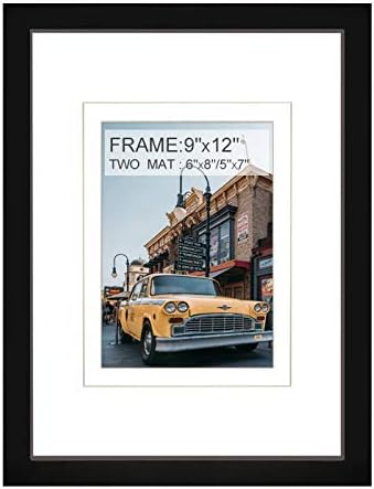 SAIPAISI Frames 9x12 Black Picture Frame Sized 6x8/5x7 Inch with Mat and 9x12 Inch Without Mat for Wall Mounting 1Pack