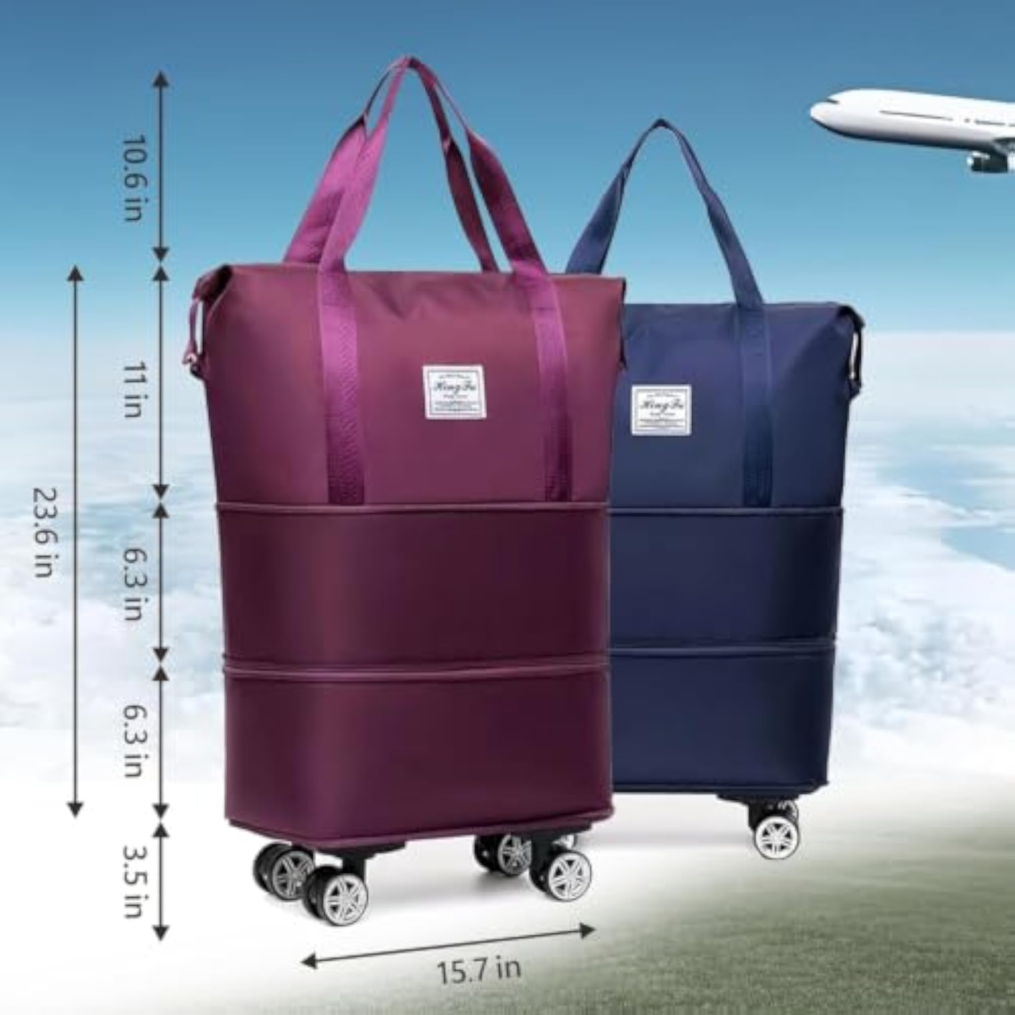 Expandable Foldable Weekender Travel Bag with Wheels