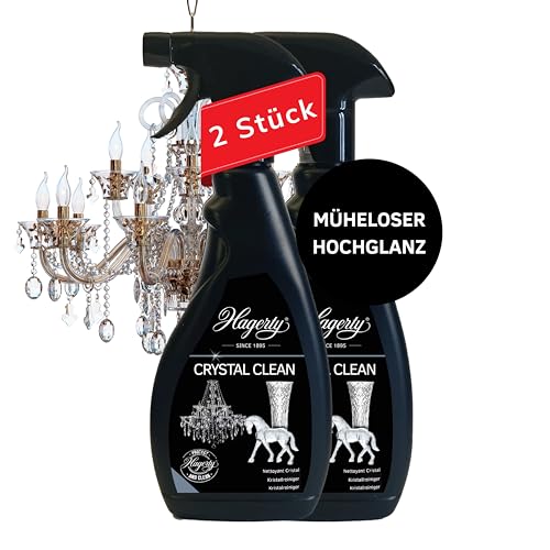 Hagerty Zestaw 2 x Crystal Clean kryształowy środek czyszczący w sprayu po 500 ml, skuteczny środek czyszczący do żyrandola, spray czyszczący do łatwego czyszczenia i pielęgnacji świeczników ze szkła