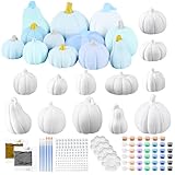 Vertintong 12 Set Ceramic Pumpkins DIY Painting Kit for Adults Fall Ready to Paint Pumpkin Statues Paint Your Own Halloween Pumpkin Figurines Adults Unpainted Crafts with Brush Palette(Blue Color)