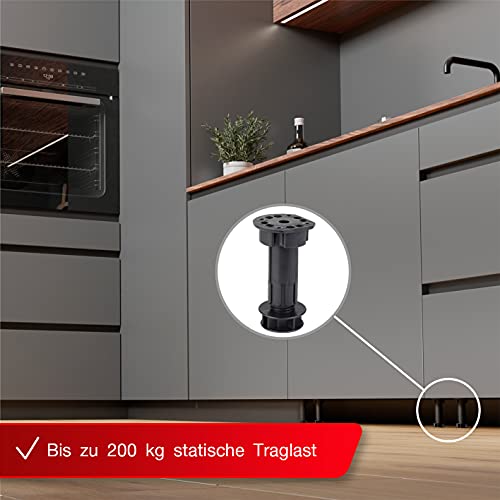 LouMaxx Sockelfüße 4er Set verstellbare Füße Schwarz 200kg Tragkraft | Möbelfuß 100-120mm für Küche & Bad |verstellbare Möbelfüße mit Montagematerial |Möbelfüße höhenverstellbar |stabile Küchenfüße