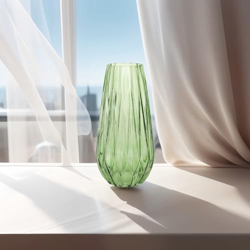 Image of SPHINX Decorative Glass Vase for Flowers Plants Home Decor Office Living Table Decorations, Vases for Home Decor, Luster Glass Vase,Modern - (Green Diamond Cut, 10 Inches)