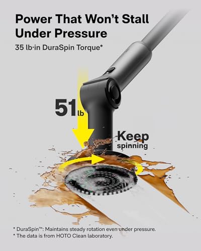 Image of HOTO Flexi Cordless Electric Spin Scrubber, Adjustable Angle, Extendable Handle, Smart Display, IPX7 Waterproof, Powerful Cleaning Scrubber with 8 Replaceable Brush Heads, for Bathtub, Bathroom, Tile