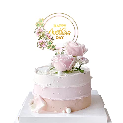Ercadio 1 Pack Happy Mother's Day Cake Topper With Flowers Round Happy Mother's Day Cake Pick Elegant Mother's Day Cake Toppers For Mother's Day Theme Party Cake Decorations Supplies #TOP24
