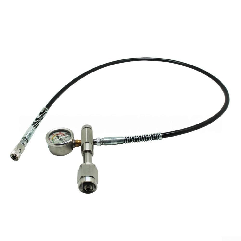Adaptador de llenado CGA347 con manguera de 36 pulgadas de calibre de 6000 PSI | Se adapta a cilindros CGA347, calibre 6000 PSI, manguera de 36 pulgadas, protectores de resorte, decantación de alta presión
