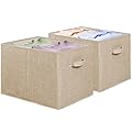 Simple Houseware 15 x 13 Inch Collapsible Fabric Storage Bin with Handles, 2 Pack, Beige