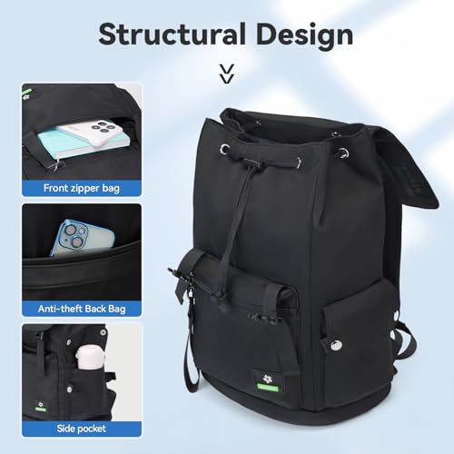 35L Large Capacity Lightweight Casual Backpack for Men Women,Water Resistant Durable Daypack fit 17.3inch Laptop Compartment for Travel,Hiking,Work(Black)4