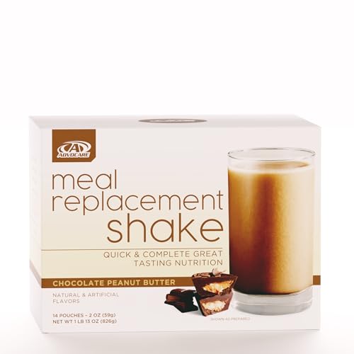 AdvoCare Meal Replacement Shake – Convenient, Delicious Shake Mix with Vitamins, Fiber & Protein – Contains Whey Protein, Oat Fiber, Biotin & More – Chocolate Peanut Butter, 14 Pouches