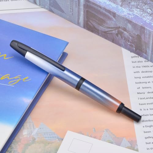 Image of Jinhao 10 Press Fountain Pen with Box, Gradient Dark Blue Retractable Fine Nib with Ink Converter Set (Black Clip)