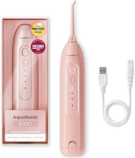 AquaSonic Icon Irrigador Dental para Dientes – Irrigador Oral Inalámbrico Recargable – Impermeable, Limpieza Dental Portátil con Punta de Chorro – Para Brackets, Hogar y Viaje - Rosa