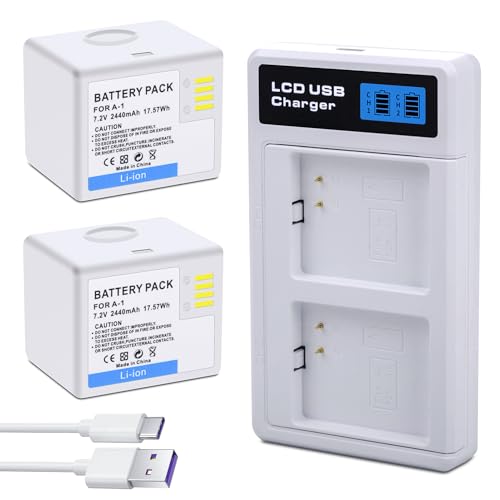 Image of 2-Pack Rechargeable A-1 VMA4400 Batteries for Arlo Pro, Arlo Pro 2 Camera with LCD Dual Charger Station and USB-C Cable Safe use Indoor and Outdoors 2440mAh 7.2V
