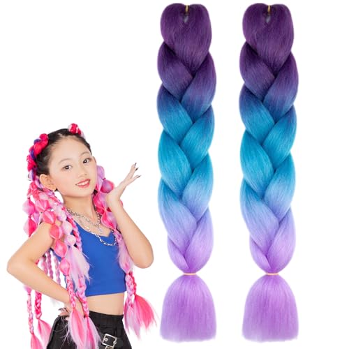 ウィッグ専門店クラッセ ブレイズ毛束 2本セット エクステ キッズ ダンス コーンロウ ボリューム 編み込み グラデ 耐熱 子どもから大人まで 選べる32色 青紫グラデ
