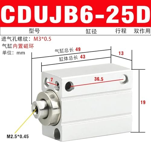 Cilindro neumático pequeño CUJB6-25D para optimizar espacio 3