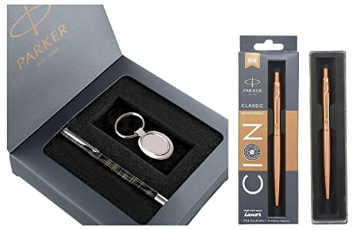 Image of Parker Roller Ball Pen Gift Set Classic Anti Microbial Stainless Steel Ball Pen - CION Coated (Ink - Blue)