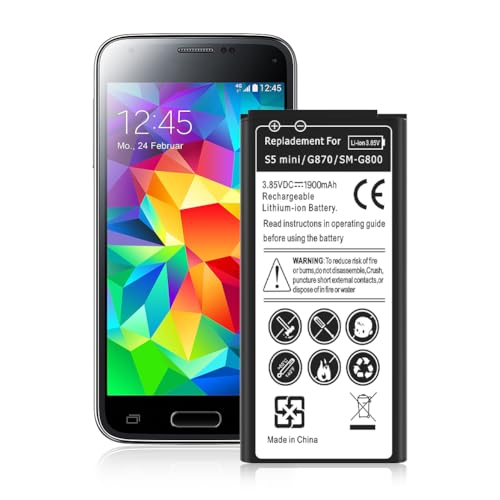 HUAENG Galaxy S5 Mini Battery, [1900mAh] High Capacity Li-ion Battery for Samsung S5 Mini Compatible with Galaxy S5 Mini EB-BG800BBE, SM-G800F, SM-G800H