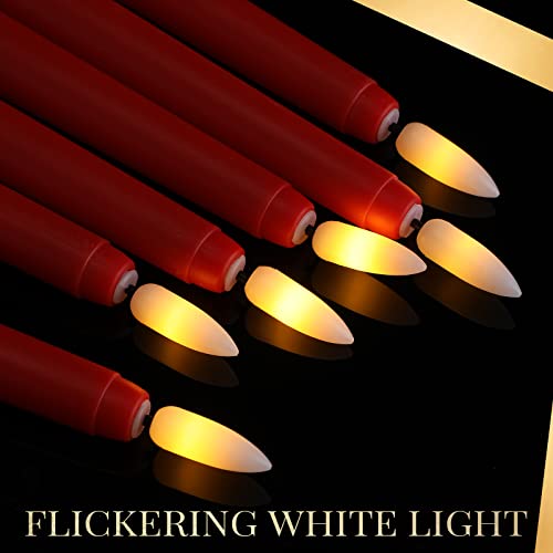Image of Macarrie 24 Packs Flameless Taper Candles Battery Operated Fake 11 Inch Long Candlelight LED Flameless Candlesticks Flickering Tapered for Summer Fall Wedding(Red)