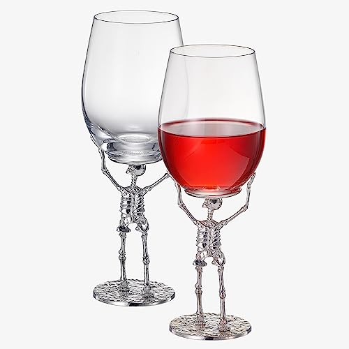 Stemmed Skeleton Wine Glass | Set of 2 | 19oz Skeleton Glasses 10" H, Goth Gifts, Skeleton Gifts, Skeleton Decor, Spooky Wine Gift Set, Perfect for Themed Parties
