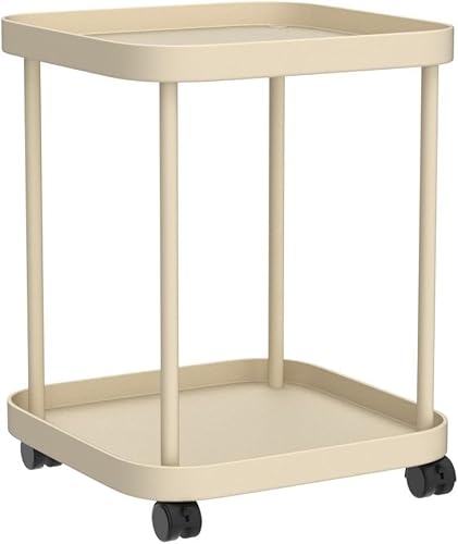 Miniatura 5 de Mesa Lateral con Ruedas, Mesa Auxiliar Sala de Estar Mesa Lateral Móvil de Plástico para Sofá Mesita de Noche Pequeña Dormitorio Caqui
