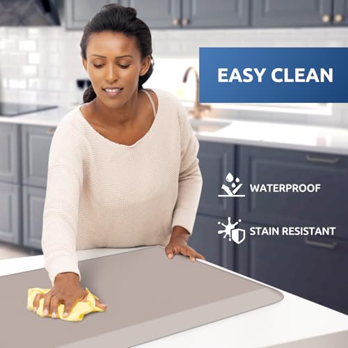 Image of KitchenClouds Kitchen Mat Cushioned Anti Fatigue Kitchen Rug 0.8inch Waterproof Non Slip Kitchen Rugs and Mats Standing Desk Mat Comfort Floor Mats for Kitchen Sink Office (17.3 inchx28 inch,Khaki)