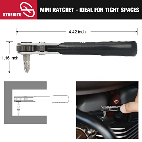 Image of STREBITO Mini Ratchet Set 12-Piece 1 /4 Right Angle Screwdriver Set - Small Ratcheting Wrench 90 Degree Offset High Torque Low Profile for Tight Spaces